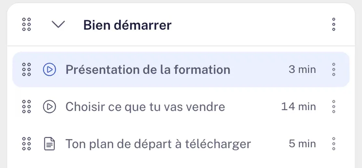 Le programme d'une formation : le chapitre Bien démarrer et ses trois leçons